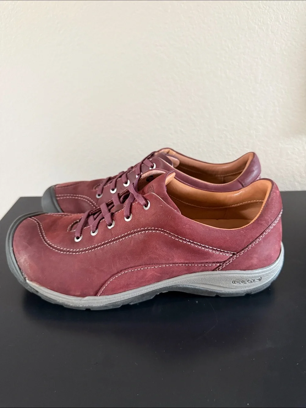 KEEN Women's Burgundy Leather Lace-Up Sneakers